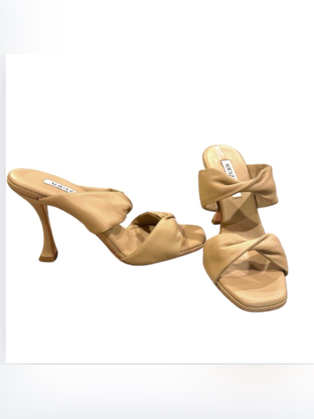 Never Worn Aquazzura Tan Knotted Leather Mule Heels - Picture 3 of 6